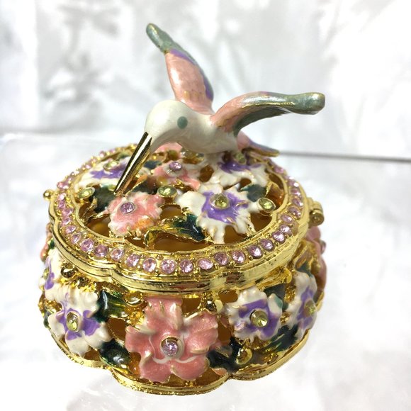 Humming Bird Jeweled Trinket Box - Picture 1 of 9